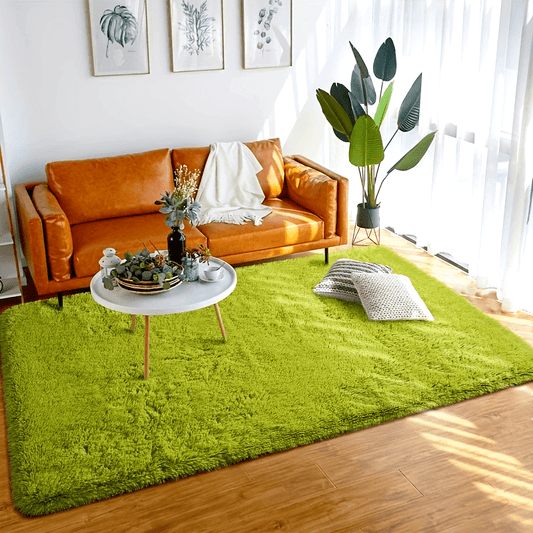 Super Soft Shaggy Rug in Grass Green for Bedroom and Living Room Decor - Modern Indoor Fuzzy Plush Area Carpet for Kids and Girls, Ideal for Dorms and Homes