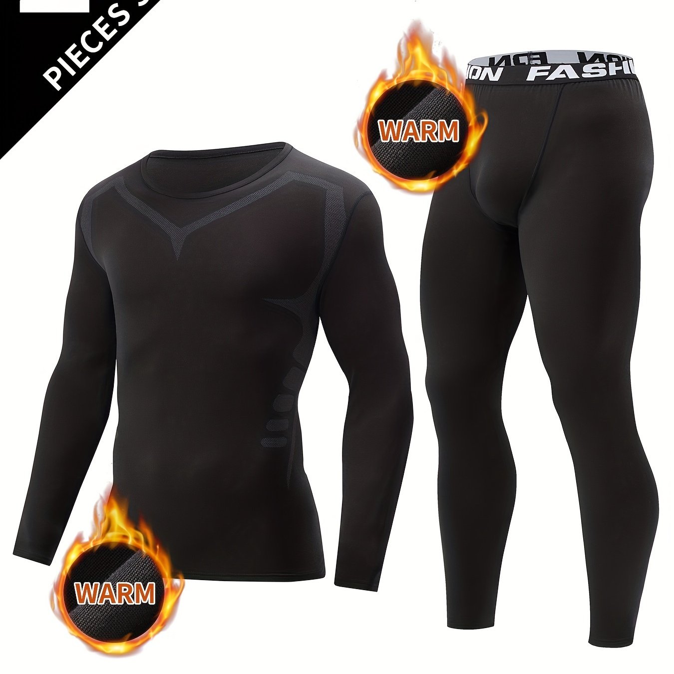 Men's 2-piece warm shaping suit for skiing and fitness, including top and pants for sports.