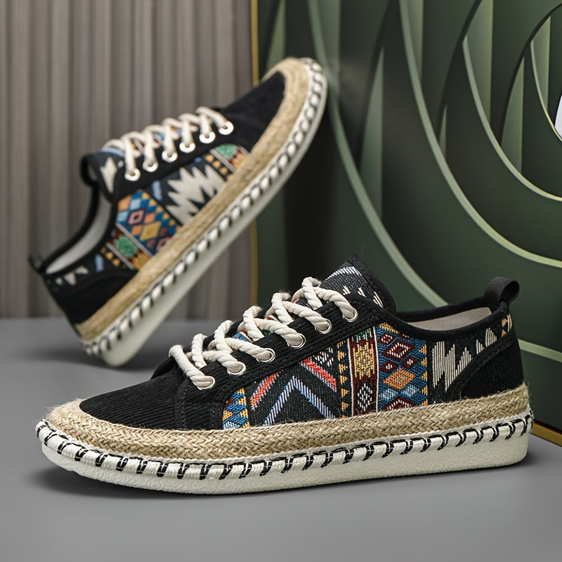 Trendy tribal sneakers with lace-up design, lightweight espadrilles, durable non-slip sole, breathable summer shoes for women.