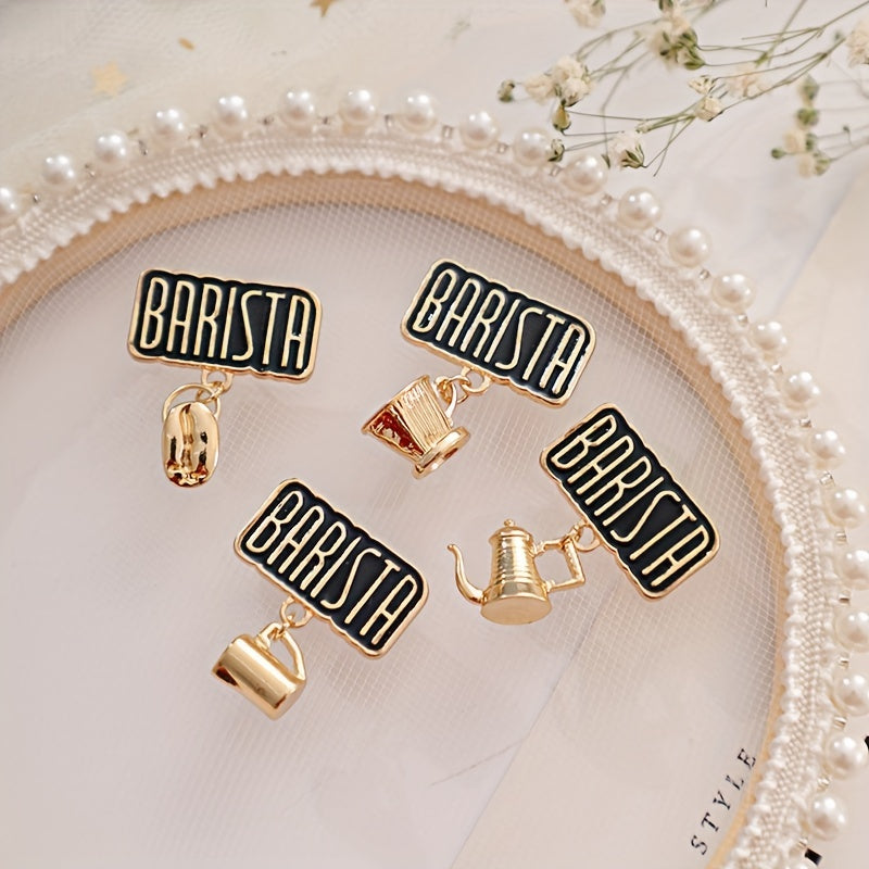 Set of 4 Enamel Pins with Barista Theme, Featuring Adorable Designs of Coffee Cup, Coffee Pot, and Coffee Bean. Perfect Brooches for Clothing Accessories, Unique Irregular Shapes, Ideal for Women's Fashion Novelty Buttons and Pins.