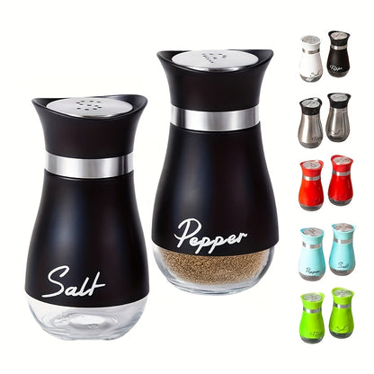 Set of two 3.4oz salt and pepper shakers for kitchen use.