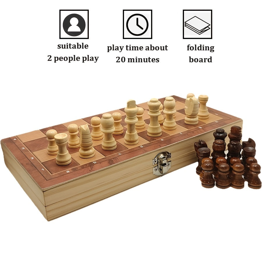 3-in-1 board game includes chess, checkers, and backgammon. Lightweight wooden board for adults. Ideal for travel.