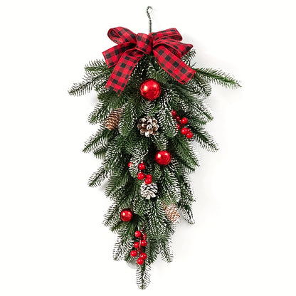 1 Artificial Christmas Teardrop Swag with 54.86 cm length, featuring pine cones and red berries. Ideal for decorating scenes, festivals, rooms, homes, offices, theme parties, and Christmas.