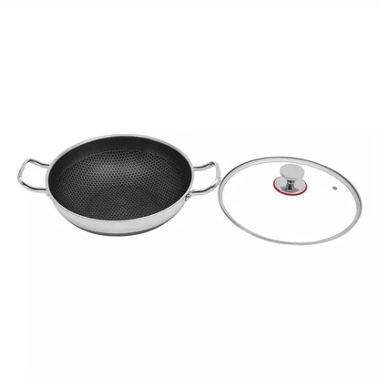 Durable Non-Stick Frying Pan Set - Three Sizes (30.48cm/33.02cm/35.56cm) with Dual-Sided Honeycomb Design for Easy Cooking, Minimal Smoke, Suitable for Induction & Gas Stoves. Made of Stainless Steel and Food-Grade Materials. Lid Available for Purchase.