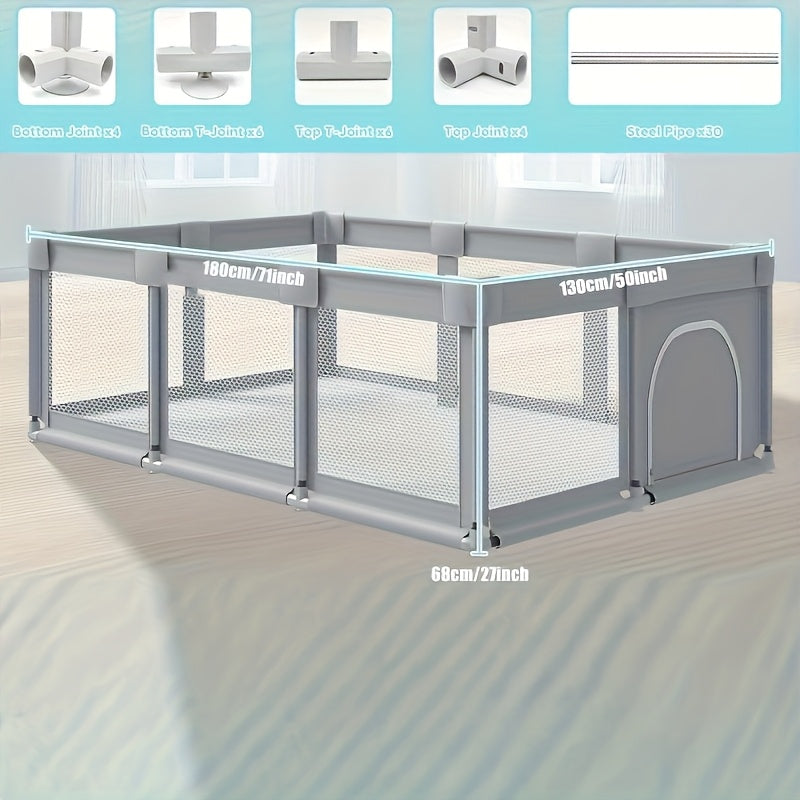 Прочный и безопасный игровой манеж экстра большого размера - металлический забор для использования в помещении и на улице, разработан для детей и малышей, легко собирается, серый, просторная игровая зона