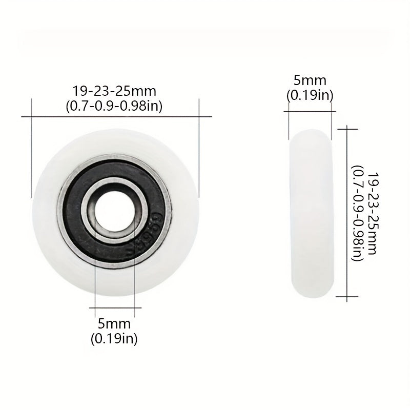 8pcs/lot sliding shower door rollers with plastic & nylon wheels, 5mm bearing bore, for upper & lower runners on bathroom doors; includes bathroom accessories.