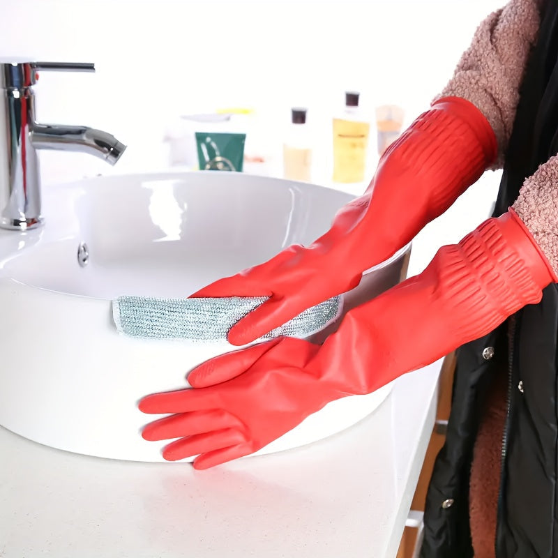 Extra Long Heavy Duty Rubber Gloves - Popular Pick for Kitchen and Bathroom Cleaning, Waterproof and Wear-Resistant, Made with Powder-Free Silicone Material