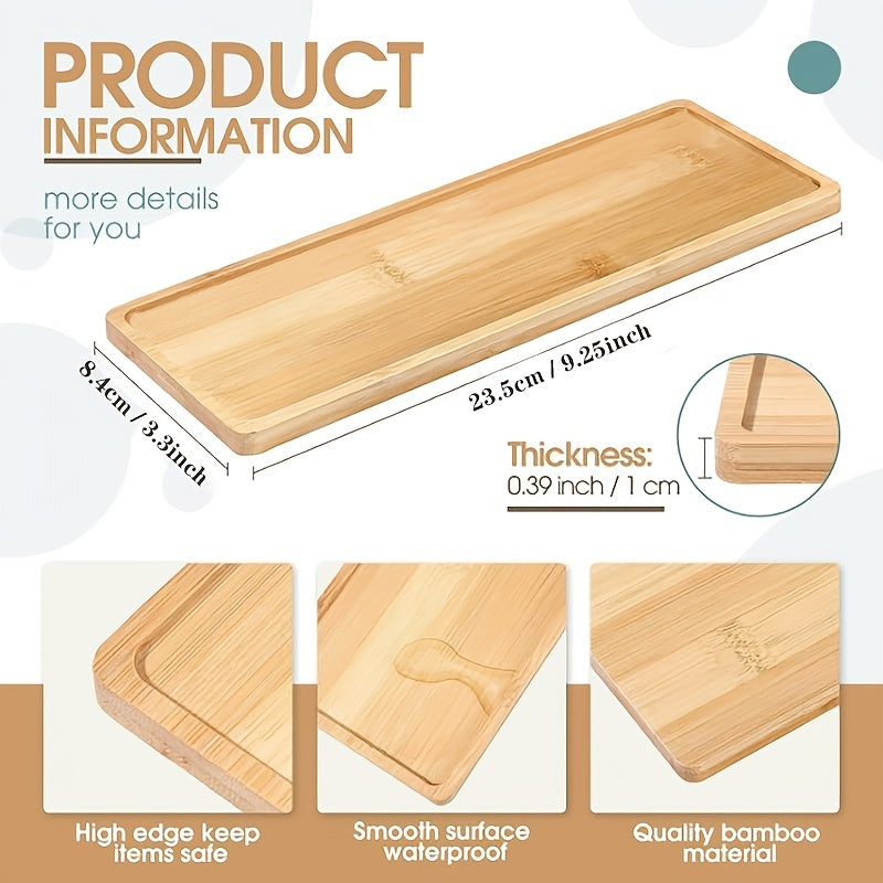 1 piece bamboo serving tray with rounded edges, ideal for bathroom or dresser use.