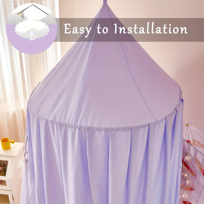 Princess style kids bed canopy made of soft polyester fabric, machine washable, dreamy mosquito netting. Perfect for a contemporary reading nook tent in a girls room. Indoor use, 100-120 gsm.