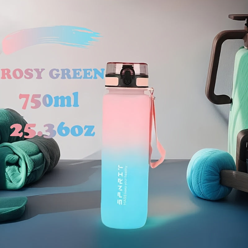 Gradient water bottle in 1000ml/750ml sizes, leak-proof BPA-free plastic for climbing, hand wash only. Ideal for home, office, outdoor activities, and as gifts for special occasions.