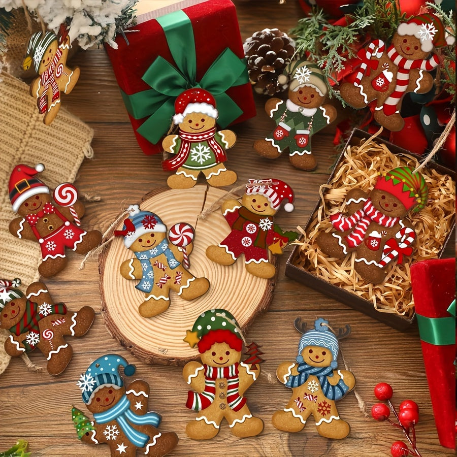 24 gingerbread man ornaments with unique designs for holiday decor in classic Christmas style, featuring hats, scarves, and sweaters. Perfect for trees, homes, kitchens, and parties with vibrant holiday colors.