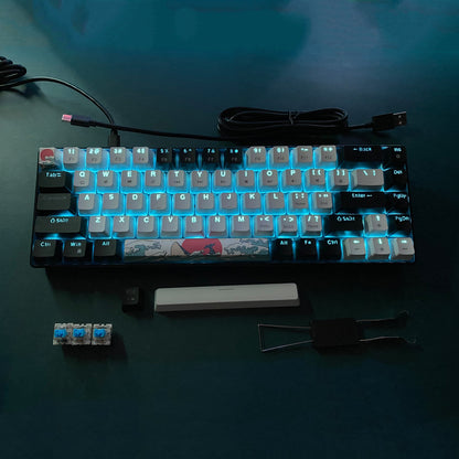 68-key Mechanical Gaming Keyboard with Sea Blue LED Backlight, Hot-Swappable Blue Switches, and Detachable Cable - Ideal for Windows/Mac users. Great for gifting on special occasions.