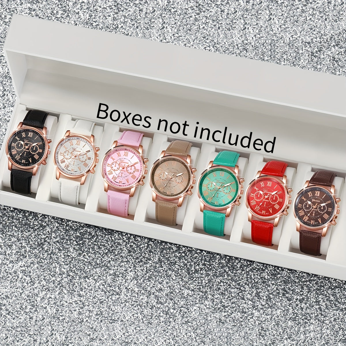 7-piece set of casual quartz watches for women, without watch box included.