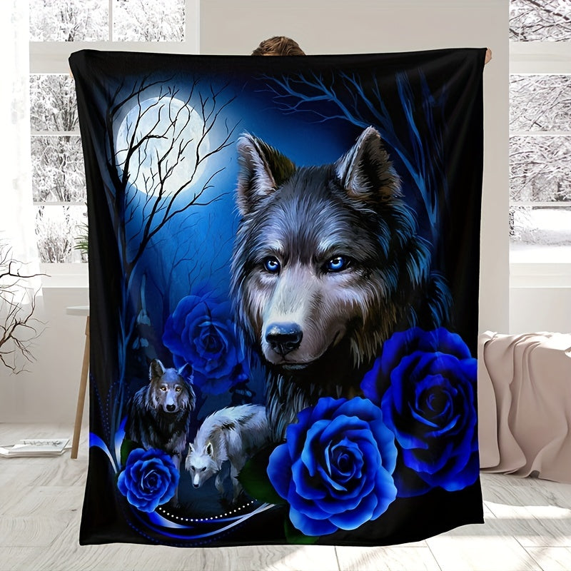 Stay warm and stylish with this Wolf and Roses Design Flannel Throw Blanket. Featuring a contemporary animal theme, this cozy knitted polyester bedding is perfect for all seasons. Hand wash only, this lightweight blanket provides 200-250g of warmth