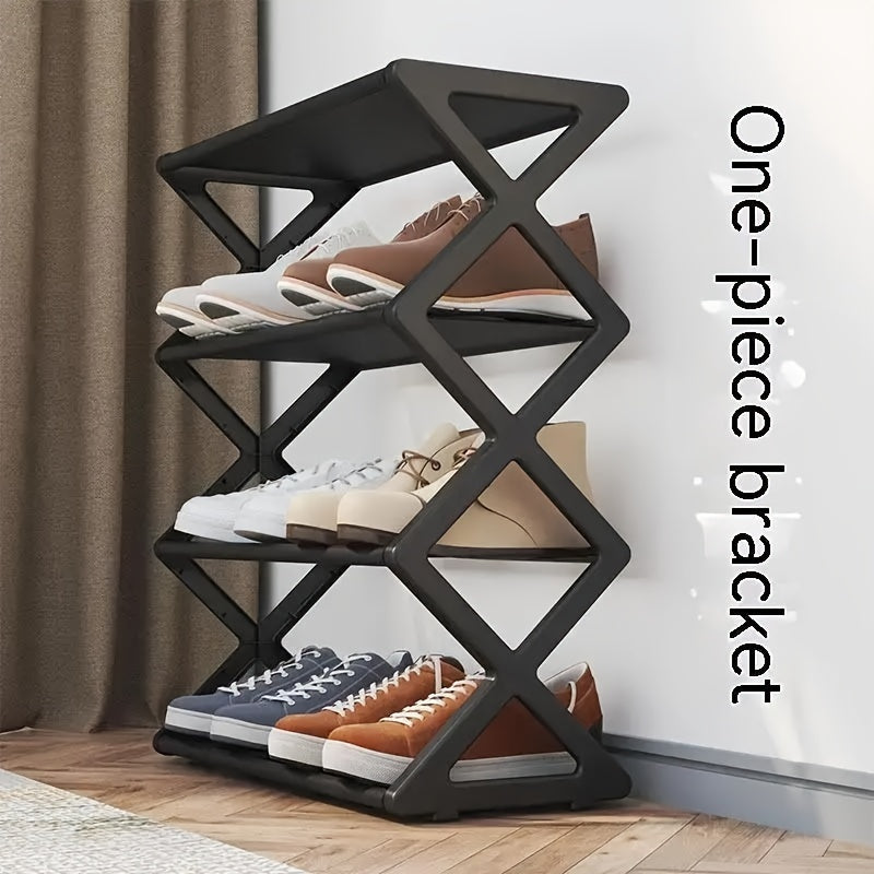 Black Metal Shoe Rack with X-Shaped Design - 4-Tier Shoe Organizer for Entryway and Living Room, Space-Saving and Dust-Proof, Ideal for Sneakers, Boots, and Other Footwear.