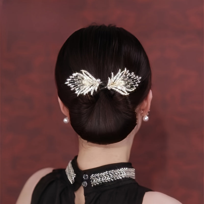 Feathered twist hair clip adorned with rhinestones