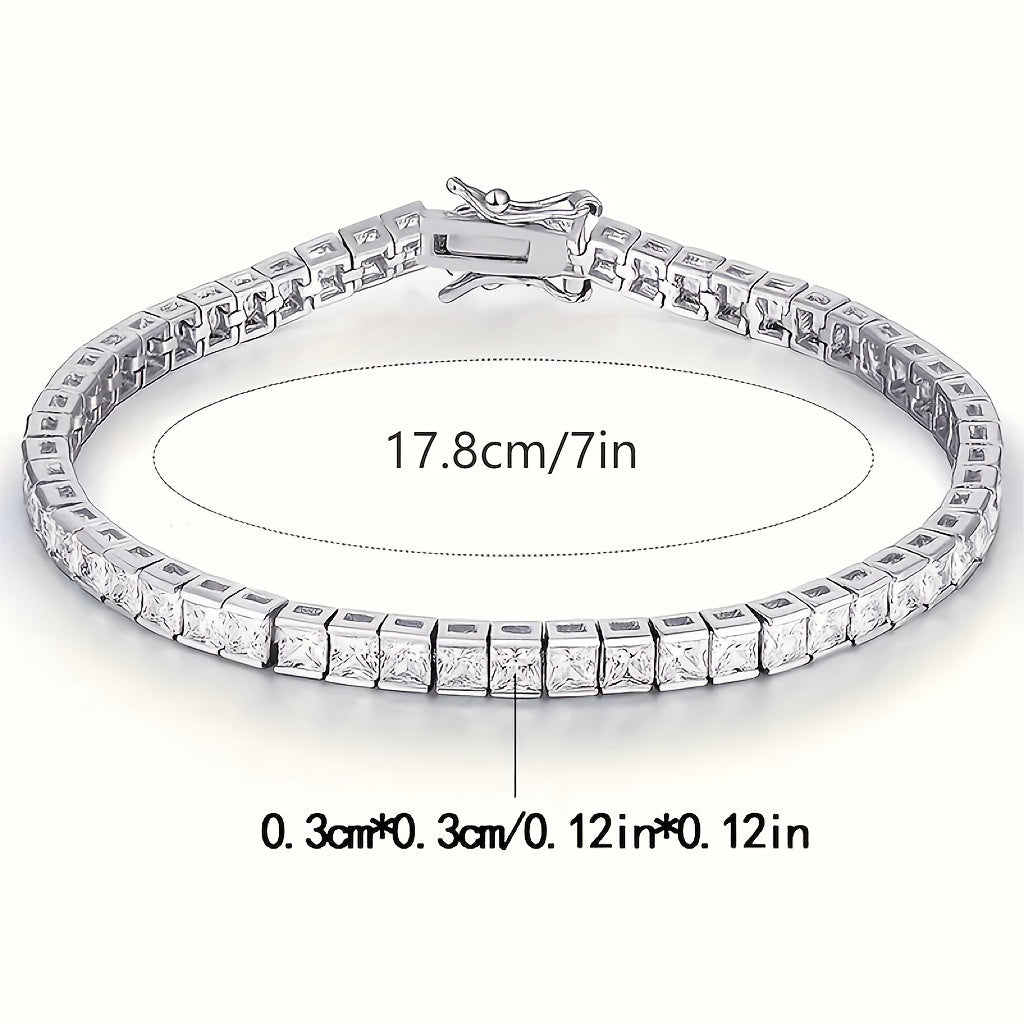 Get noticed with this sophisticated and chic 925 Sterling Silver Plated Moissanite Square-Cut Tennis Bracelet, a versatile piece perfect for everyday wear or special occasions. Give the gift of elegance this Valentine's Day with this timeless accessory