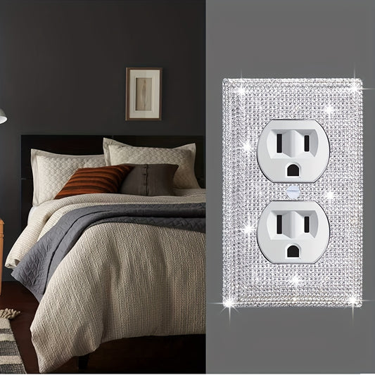 Glamorous Crystal Rhinestone Switch Plate Cover for Home Decor, with Glittering Light (Duplex Outlet)