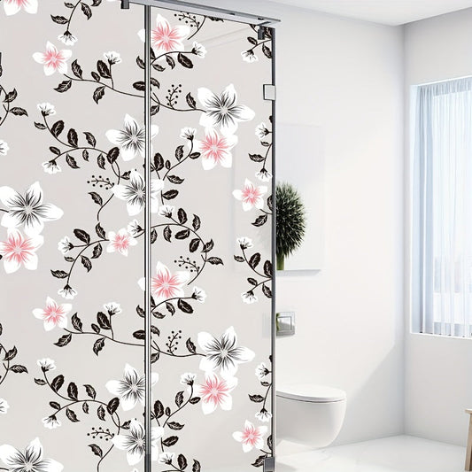 Floral Pattern Window Film - 1 Piece, Static Cling Glass Film for Privacy, Window Sticker for Home Decor