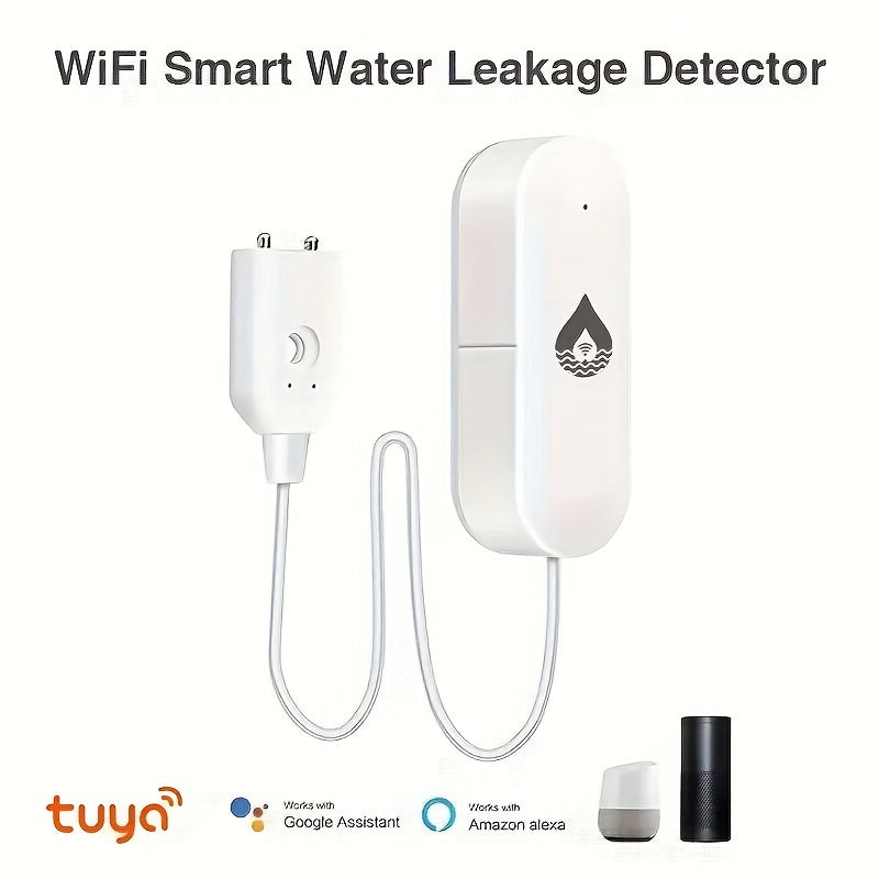 YFK Tuya Water Leak Detector is a wall-mounted WiFi smart sensor that is Alexa compatible and battery-free, with a 36V max voltage. It provides home flood protection and can be controlled