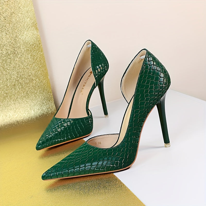 Slimming slim heels for women, point toe dress pumps, and stylish slip-ons for nightclubs.