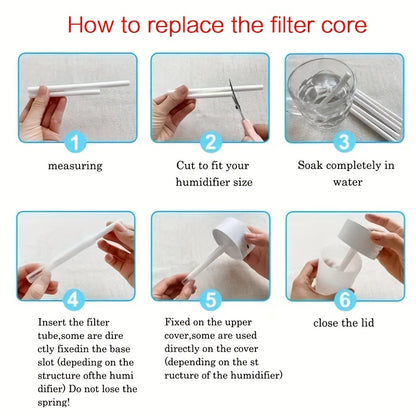 Humidifier replacement filters, aromatherapy diffuser refills, cut-to-length sponge sticks, power-free plastic.