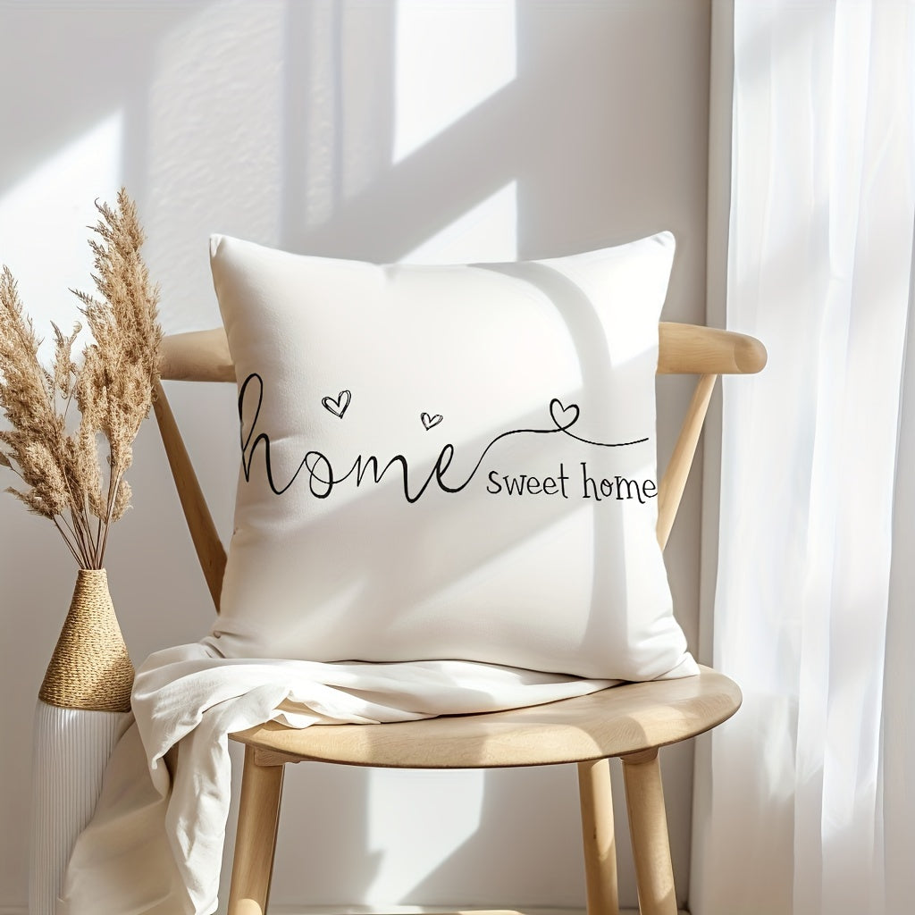 Cozy farmhouse throw pillow cover with "Home Sweet Home" design. Rustic cabin style made of 100% polyester, zippered for easy washing. Available in two sizes, perfect for couch or sofa decor. Insert not included.