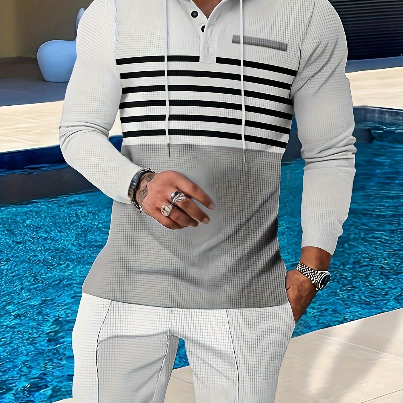 Men's Striped Contrasting Long Sleeved Suit for Outdoor Sports