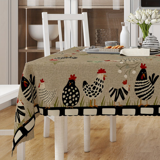 1pc Rustic Farmhouse Style Table Cover with Rooster Pattern, Stain Resistant, Non-slip, Wrinkle Resistant Home Decor