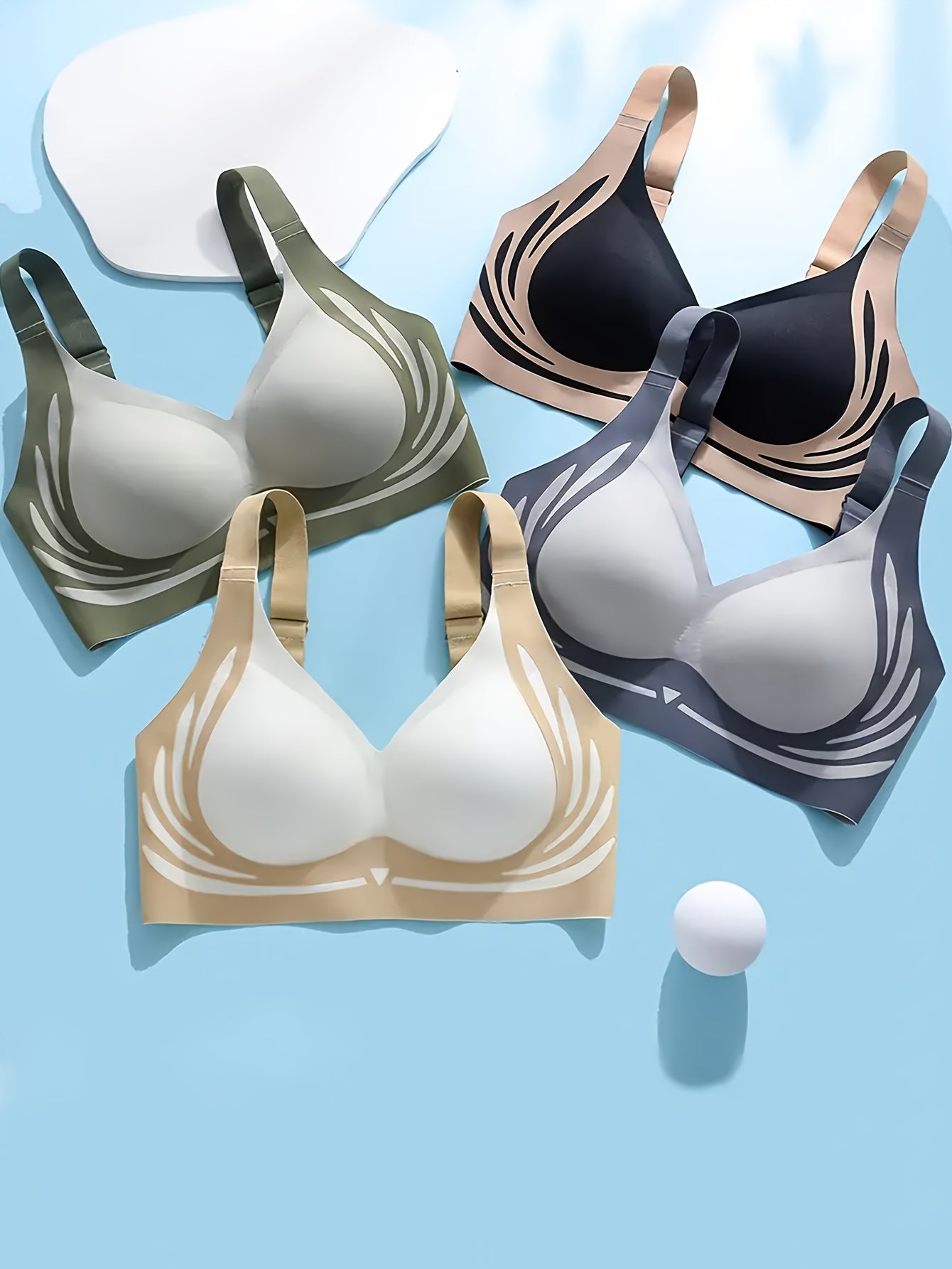 4 Color Block Wireless Push Up Bras for Women, Sporty and Comfortable lingerie.