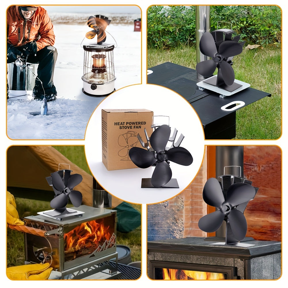 Silent 4-Blade Heat Powered Stove Fan - Effective Wood & Fireplace Heater for Comfortable Home Heat, No Need for Batteries