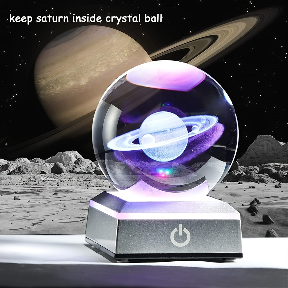 Saturn Crystal Ball with LED Base - Animal Night Light for Home Decor and Birthday Gifts