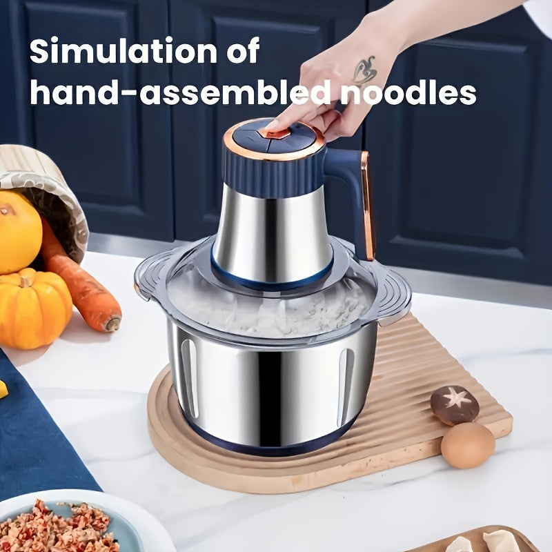 Electric vegetable chopper and meat grinder, ideal for quick food prep with adjustable speeds and easy cleaning.