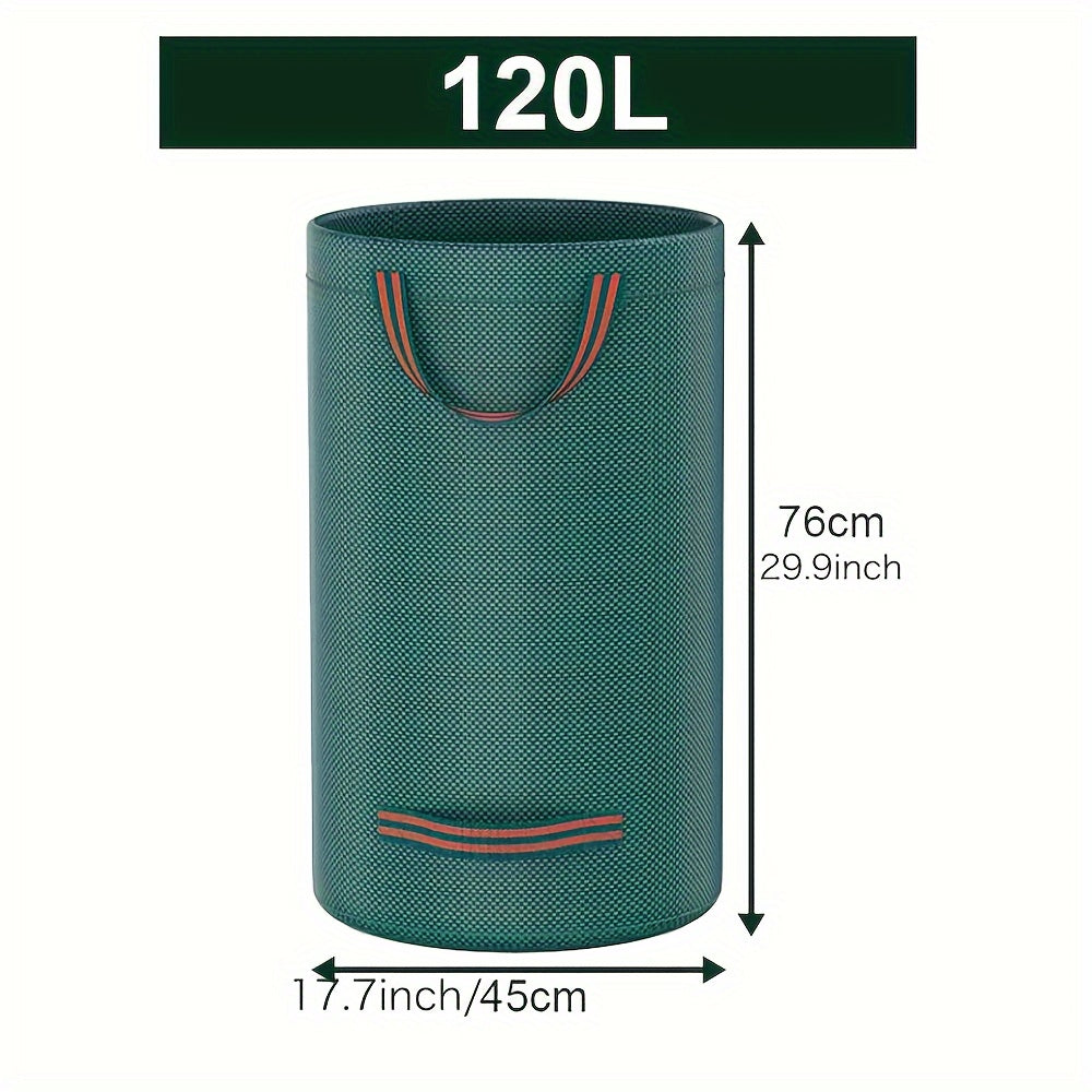 1pc Heavy Duty Garden Waste Bag, available in 500L, 300L, and 120L sizes. These reusable bags are made of UV and water resistant PP material, with handles for easy transport. Perfect for