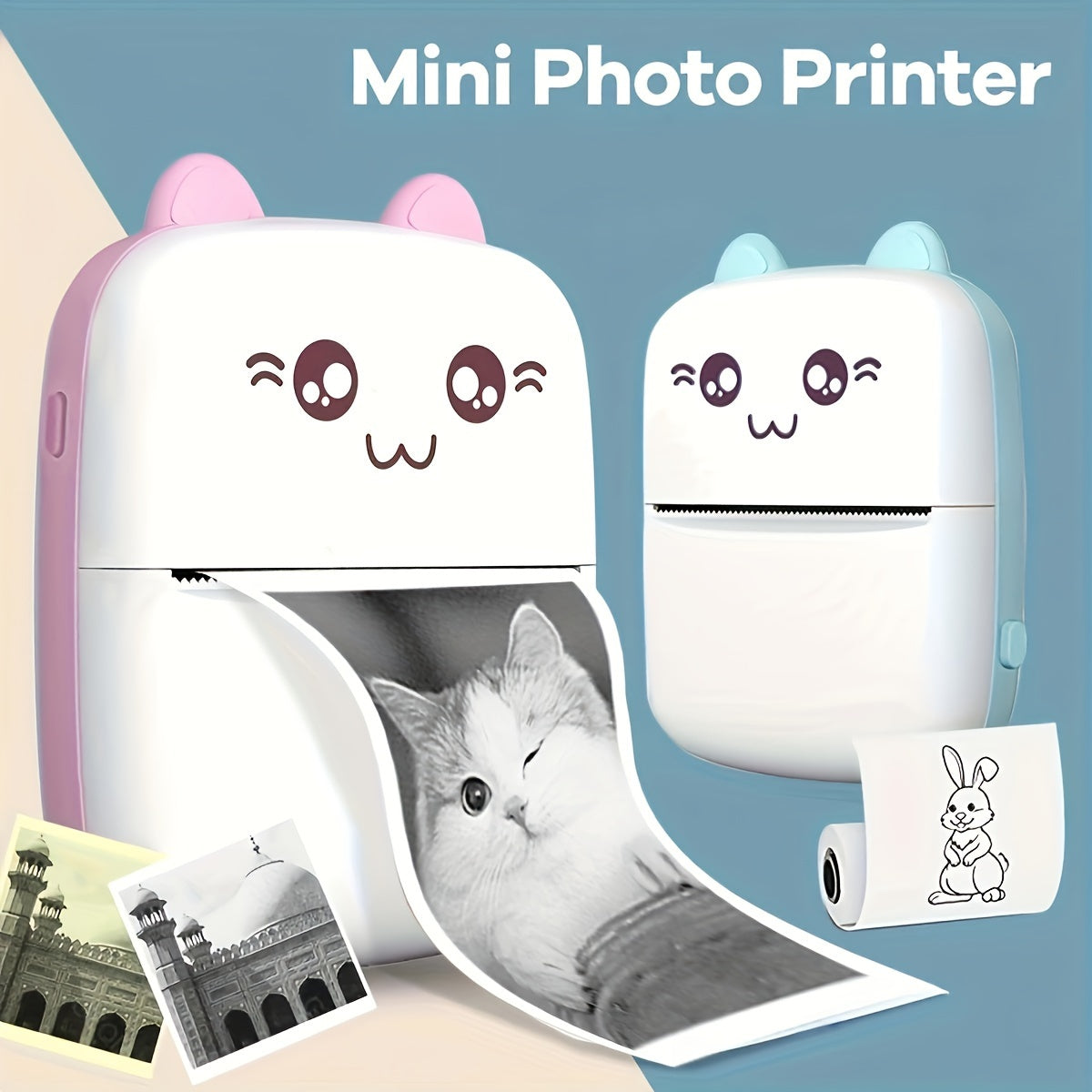 GOTOOGO Portable Mini Photo Printer with USB Rechargeable, Wireless Thermal Label Maker, 200dpi High-Resolution Printing, Quick Image Output. Includes Thermal Paper, Compatible with iOS &