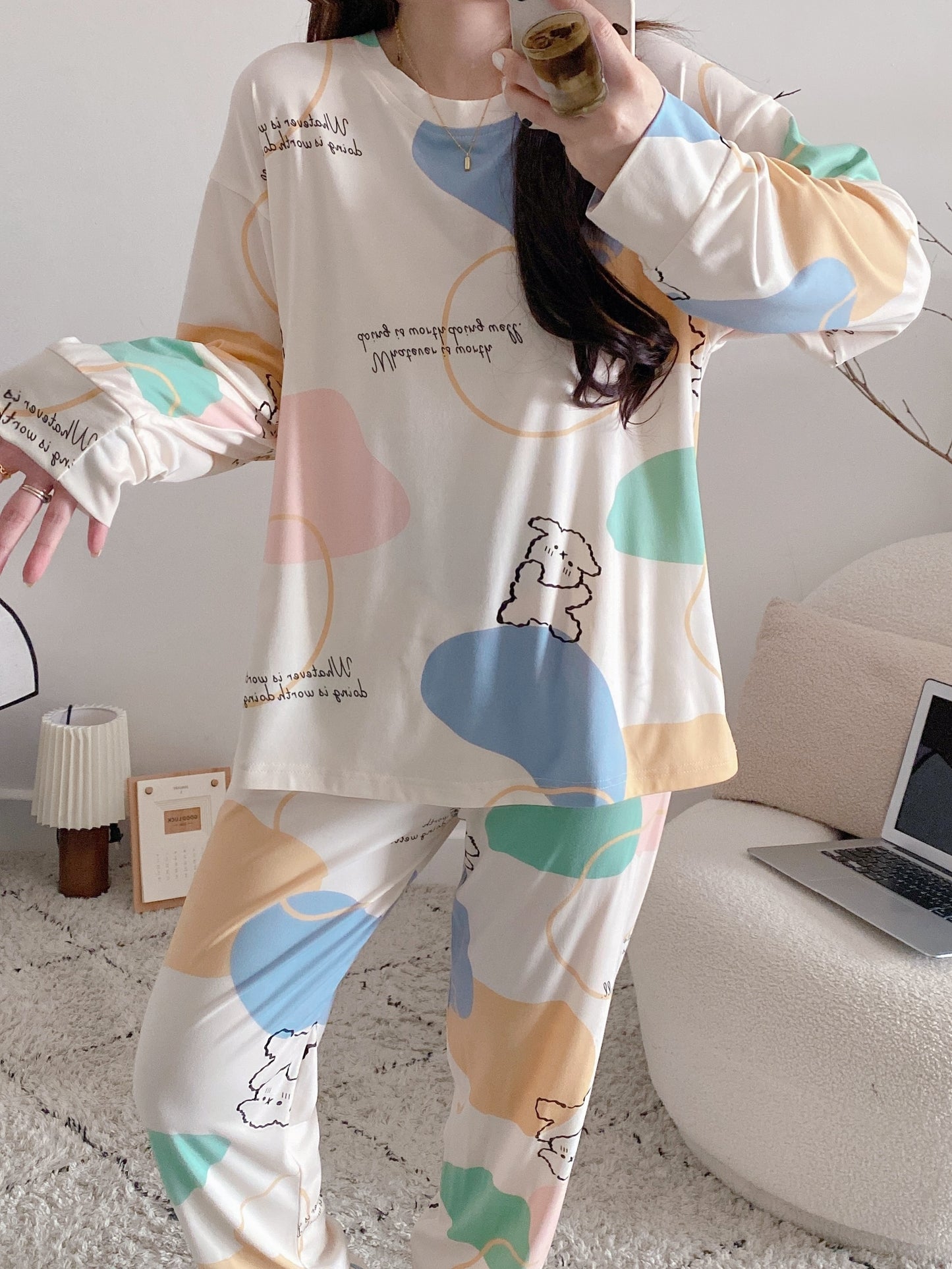 Women's Letter Print Pajama Set - Cozy for Fall