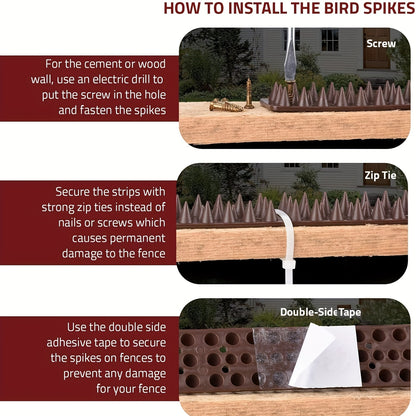 ZLYUQI Bird Spikes - Plastic fence spikes for outdoor use, physical electronic pest control. Prevents birds, squirrels, cats, raccoons, crows. No electricity or battery needed. Available in