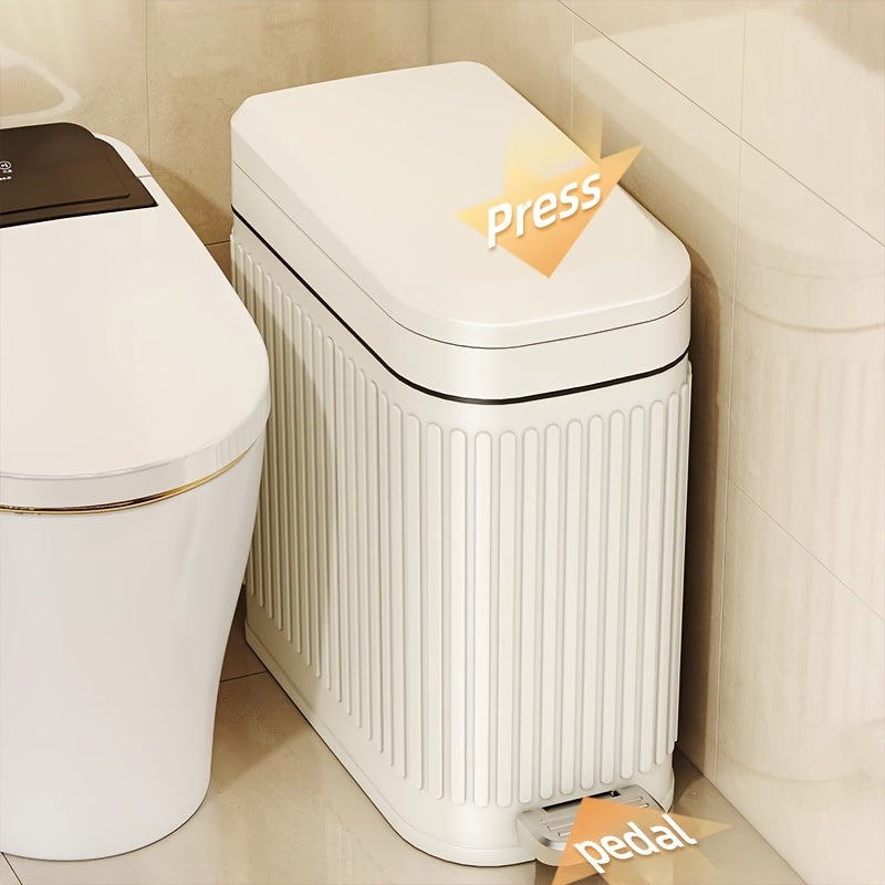 Sleek 7L Diaper Pail with Effortless Press Operation - Compact Trash Can with Lid for Space-Saving Convenience - Perfect for Adults and Teens Aged 8 and Up, Must-Have Household Cleaning Accessory - Sturdy Plastic Construction for Long-Lasting Use.