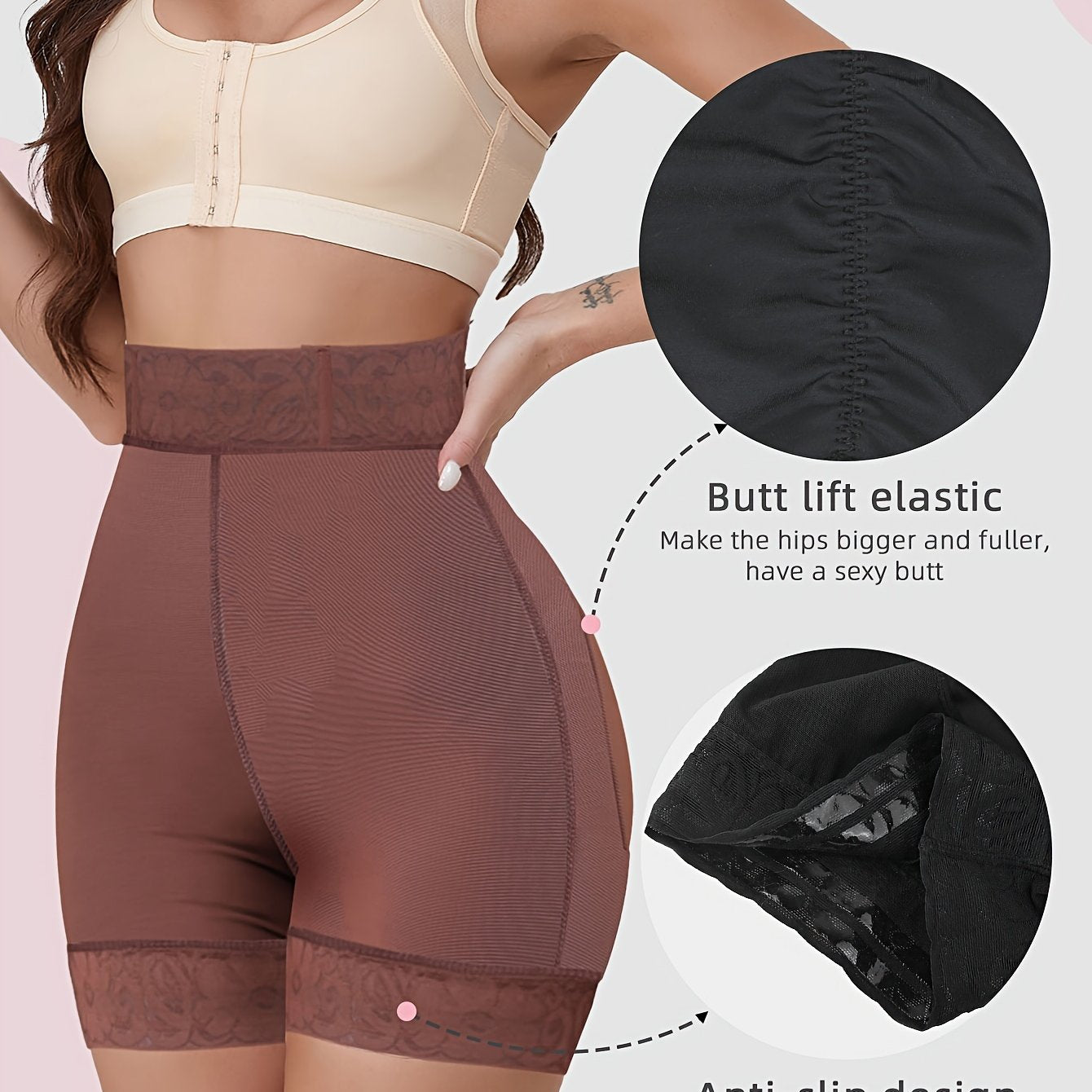 High waist lace trim shaping shorts for women - seamless tummy control underwear & shapewear.