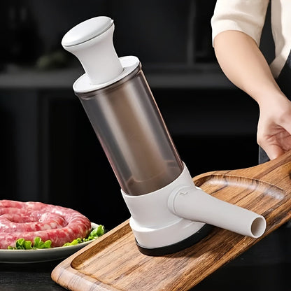 One-piece Manual Sausage Maker for Home Use, with 4 Filling Nozzles, Made of Food-Safe Plastic, Ideal DIY Tool for Making Homemade Salami and Canned Sausages.