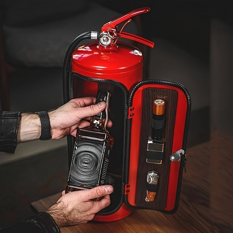 Unique Red Mini Bar in the Shape of a Fire Extinguisher - Artisan Metal Wine Cabinet for Whiskey Lovers, Ideal Present for the Holidays