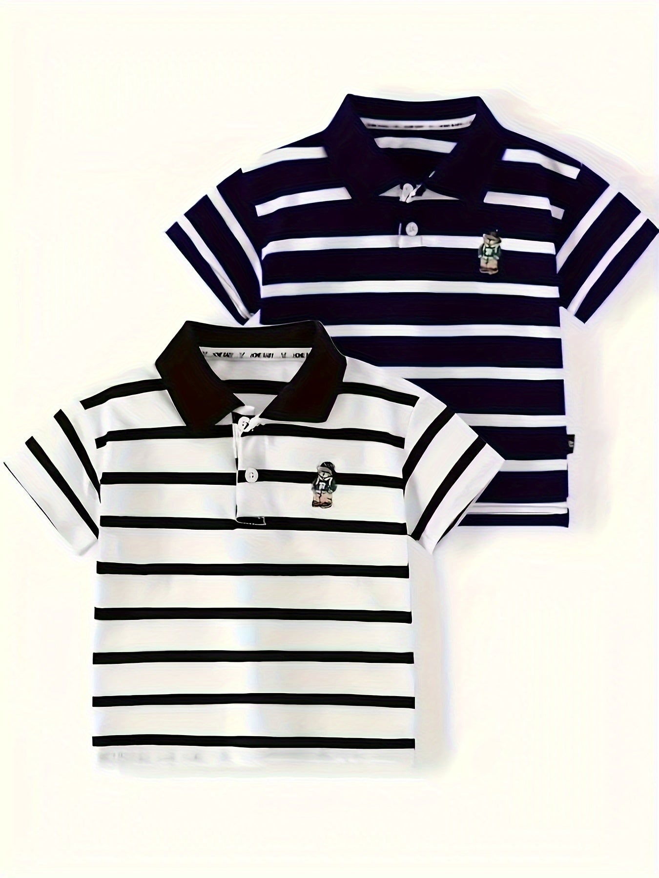 Striped shirts for boys in breathable polyester blend, perfect for summer.