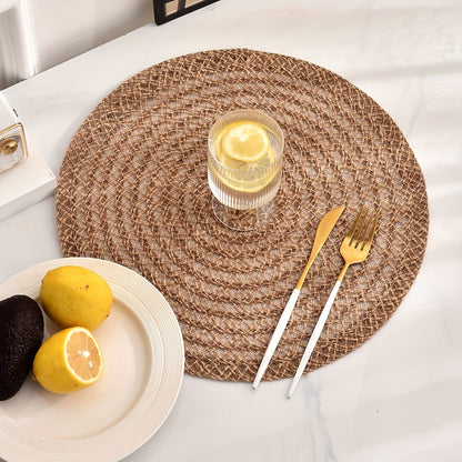 4-piece set of non-slip woven coasters, ideal for dining tables, parties, restaurants, and farmhouse gatherings.