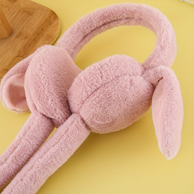 Hand wash only Winter Warm Plush Bunny Ears Headband. Fashionable solid color ear warmers made of knitted polyester earmuffs with movable rabbit ears.