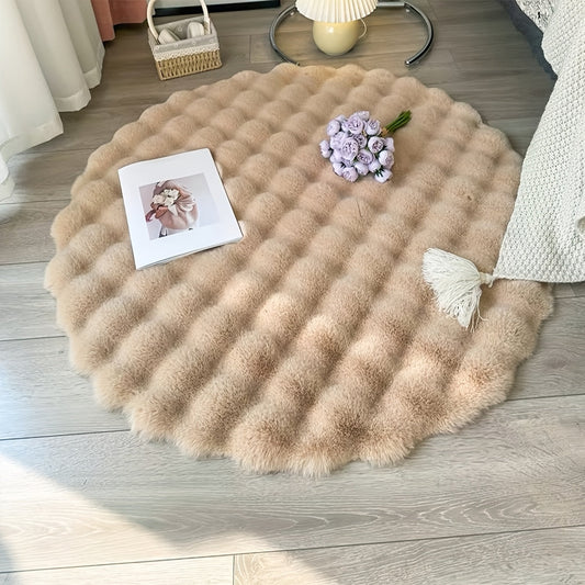 Luxurious Camel-Colored Round Area Rug - 1 Piece - Soft, Fluffy, and Easy to Clean - Ideal for Bedroom, Living Room, and Home Decor