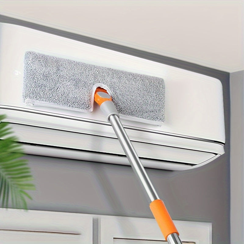 Extra-long window and glass cleaner set includes a wall tile cleaner, high-rise cleaning tool, all-around rotating double-sided mop head, and 4 pads.