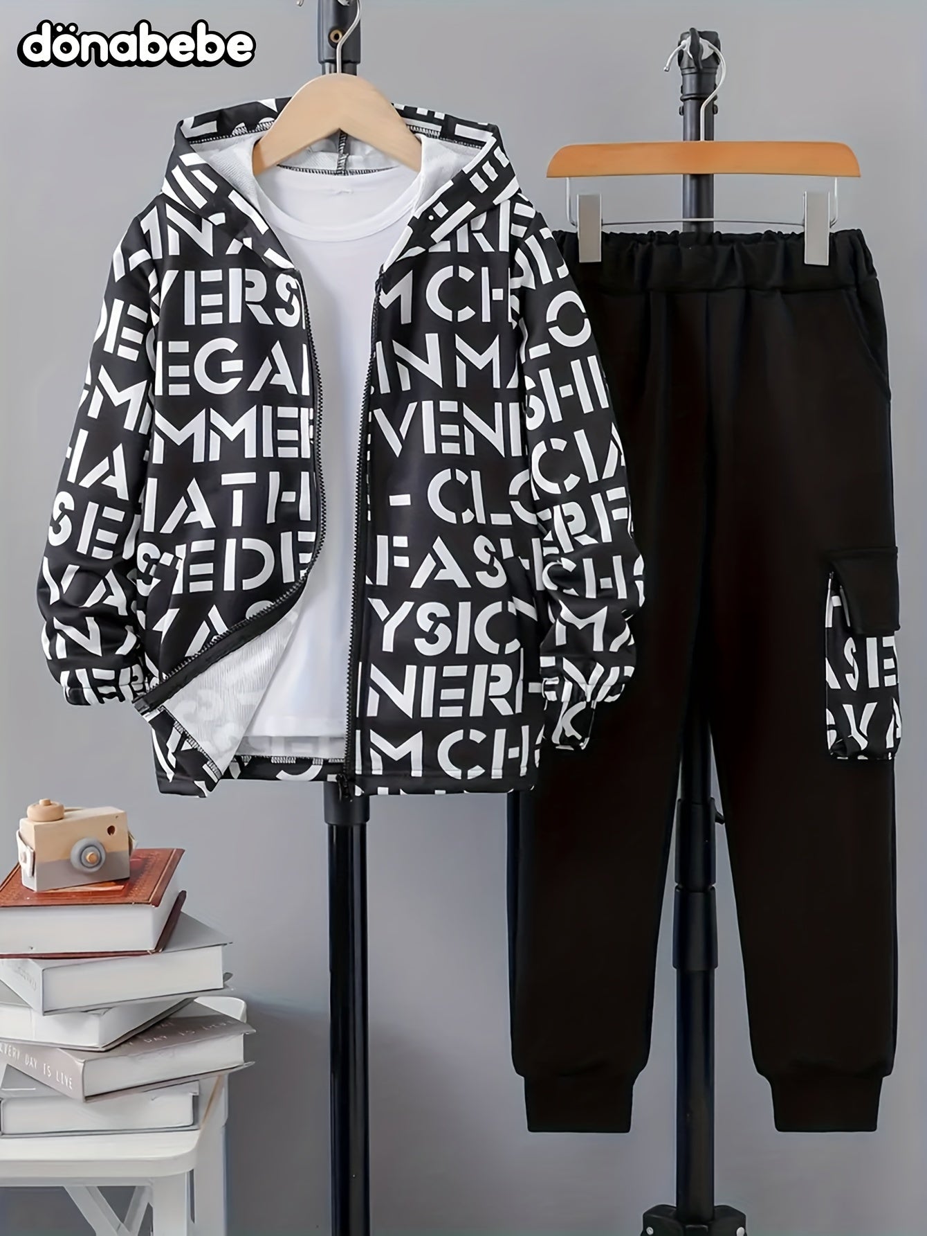 Boys' 2-piece Co Ord Set: Long Sleeve Zipper Hoodie & Joggers with Pocket, Trendy Letter Pattern, Perfect for Summer Outdoors.