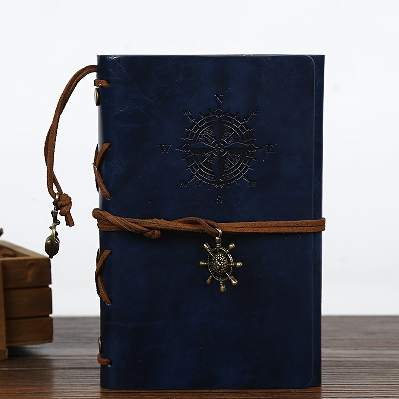 Old-fashioned diary with matte finish, plain ruling, spiral ring binding, pirate design, and retro style.