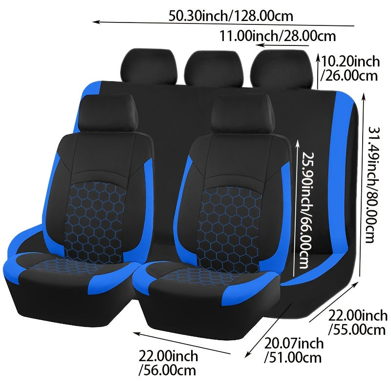 Honeycomb embroidered polyester car seat covers with soccer pattern, suitable for most vehicles.