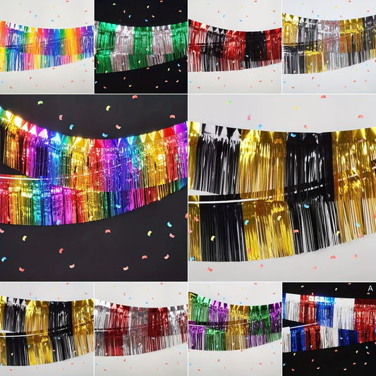 Multicolored Metallic Fringe Curtain for Parties - Vibrant Indoor/Outdoor Wall Decor